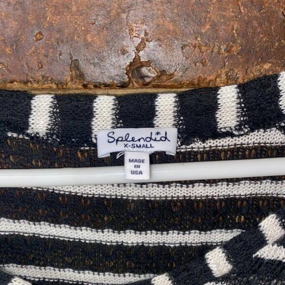 Splendid Black & White Loose Open Knit 3/4 Sleeve High Low Top Women's Size XS - Picture 6 of 8